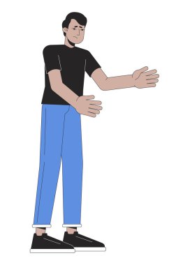 Şefkatli Hintli adam 2D çizgi film karakterini kolluyor. Empatik adam izole edilmiş çizgi vektörü beyaz arka plana sarılmamızı öneriyor. Empati teselli edici. İlgili konfor rengi düz nokta çizimi