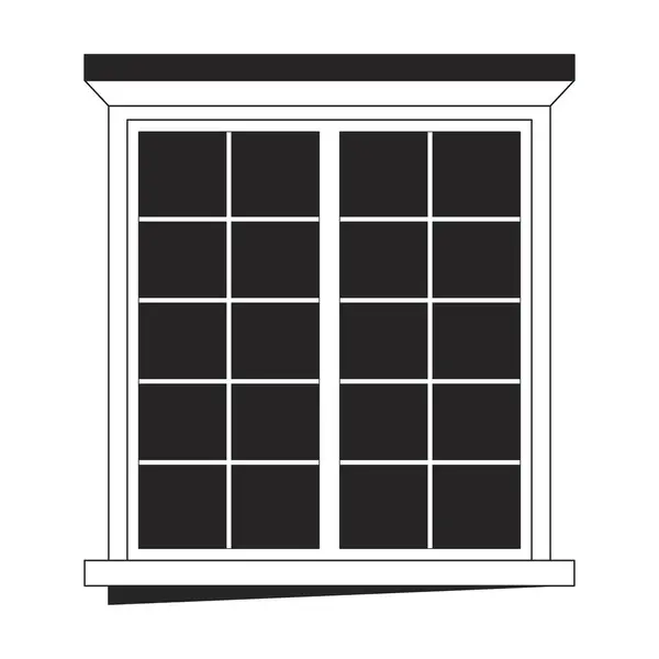 窗体外黑白相间的2D线条卡通人物 住宅结构 家用玻璃窗隔离矢量轮廓项目 建筑现代框架单色平面点画 — 图库矢量图片
