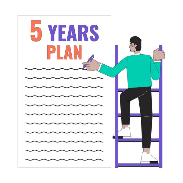Writing Year Plan Goals Linear Illustration Concept Professional Development Cartoon — Stock Vector