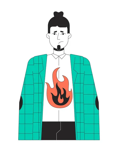 Male Office Worker Burnout Linear Illustration Concept Caucasian White Man — Stock Vector