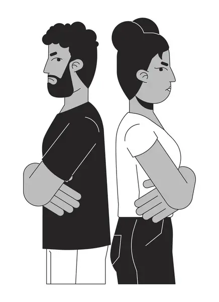 Afroamerikanische Heterosexuelle Paare Sind Nicht Einverstanden Mit Schwarz Weißen Zeichentrickfiguren — Stockvektor
