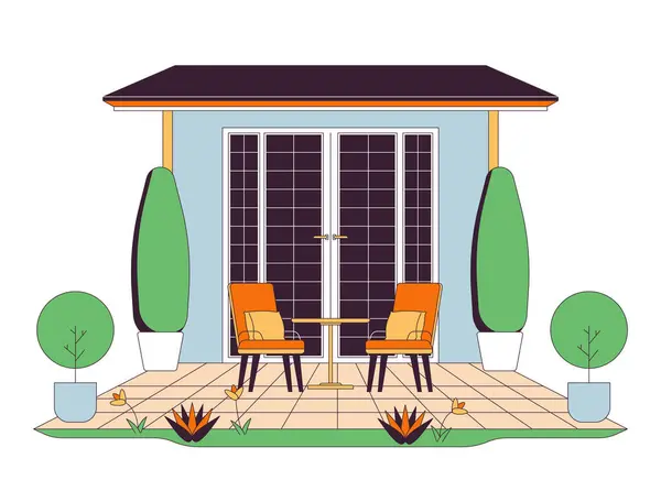 Casa Muebles Terraza Objeto Dibujos Animados Lineal Suburbios Sillas Pacíficas — Vector de stock