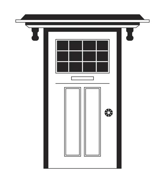 门建筑外黑色和白色2D线条卡通人物 大门入口隔离向量轮廓项 立面屋带有单色平面插画的住宅入口门 — 图库矢量图片