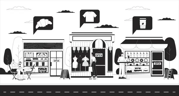 Petites Entreprises Locales Noir Blanc Concept Illustration Café Magasin Vêtements — Image vectorielle
