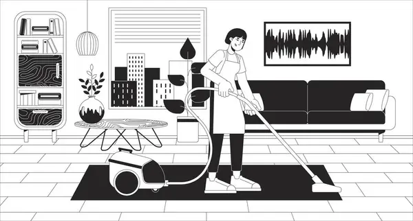 Cleaning Services Black White Line Illustration Help Housekeeping Commercial Chores — Stock Vector