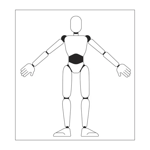 Sayborg Siyah Beyaz Çizgi Film Karakteri Modeli Nsansı Robot Izole — Stok Vektör