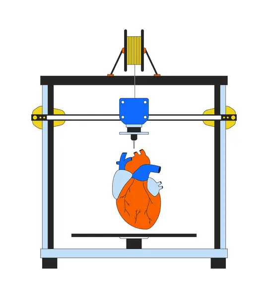 Artificial Heart Printer Linear Cartoon Object Additive Manufacturing Device Isolated — Stock Vector