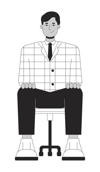 Young adult man job interviewee black and white 2D line cartoon character. Business formal indian male isolated vector outline person. Career south asian guy monochromatic flat spot illustration