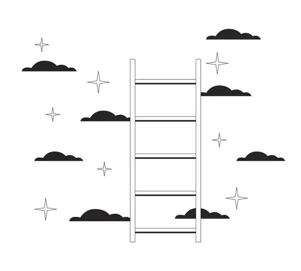 Ladder Naar Sterren Wolken Zwart Wit Lijn Cartoon Object Het — Stockvector