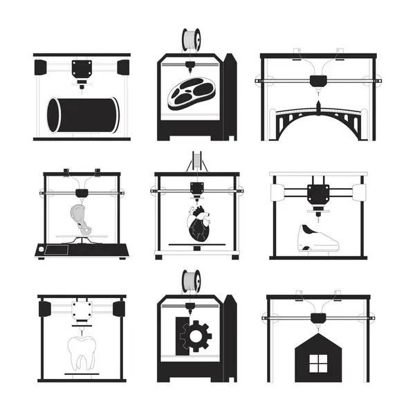 Productos Impresos Piezas Blanco Negro Línea Dibujos Animados Conjunto Objetos — Vector de stock