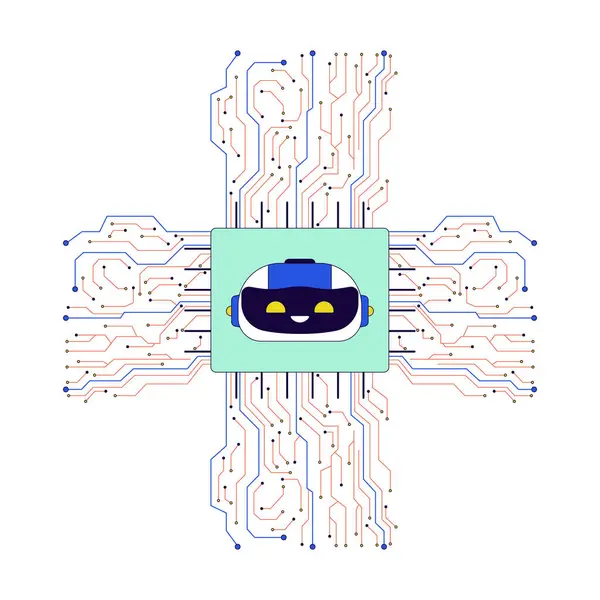 Microchip Cpu Cartone Animato Lineare Oggetto Intelligenza Artificiale Circuito Chip — Vettoriale Stock