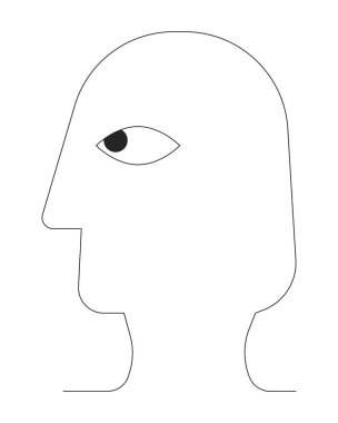 Baş siluet profili siyah beyaz çizgi çizgi film nesnesi. Minimalist kafa şekli izole edilmiş vektör ana hatları öğesi. İsimsiz gölge. Antik Mısır sanat portresi monokromatik düz nokta çizimi
