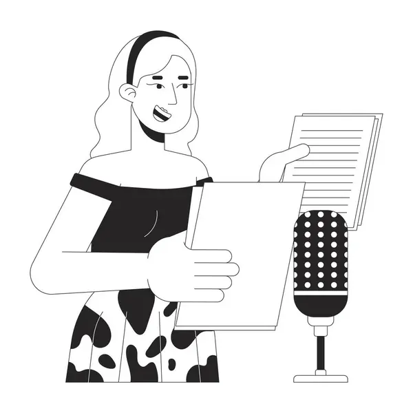 Mujer Rubia Voz Artista Blanco Negro Línea Dibujos Animados Personaje — Vector de stock