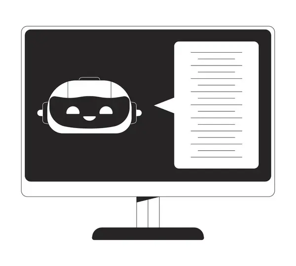 Chatbot Pantalla Ordenador Blanco Negro Línea Dibujos Animados Objeto Inteligencia — Vector de stock