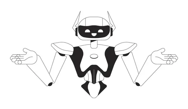 Hombros Robot Encogiéndose Hombros Personaje Dibujos Animados Línea Blanco Negro — Vector de stock