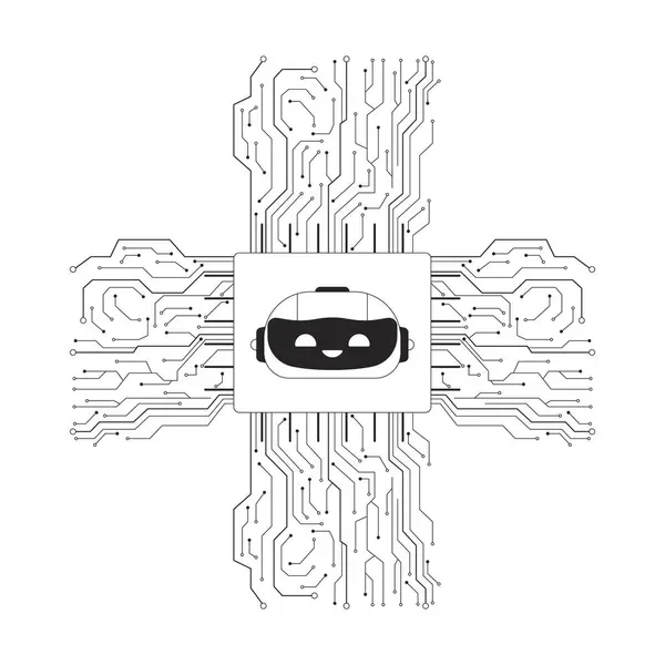 Microchip Cpu Blanco Negro Línea Dibujos Animados Objeto Artificial Intelligence — Vector de stock