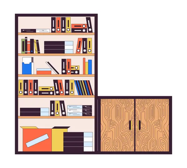 Bookshelves Wooden Cabinet Linear Cartoon Objects Modern Office Furnishing Isolated Vector Graphics