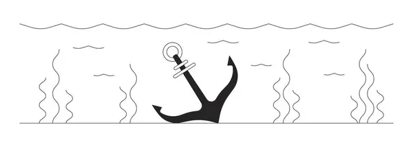 Lost Ship Anchor Underwater Linear Cartoon Object Vessel Mooring Tool — Stock Vector