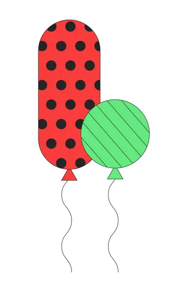 为生日宴会用的二维线性卡通物体漂浮氦气气球 娱乐装饰隔离线向量元素白色背景 节日庆祝气球色彩斑斓的图解 — 图库矢量图片