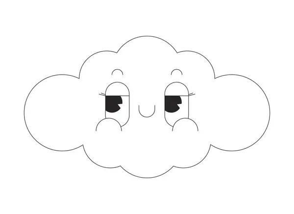 Groovy Cloud Cute Black White Vector Avatar Illustration Retro Cloudy — Stock Vector