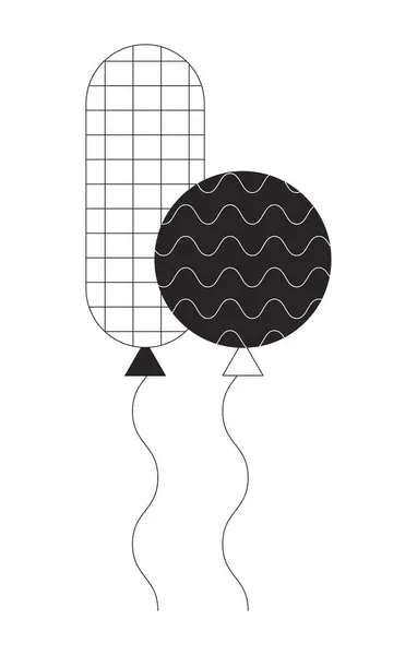 Плаваюча Пара Кульок Струнах Чорно Білий Мультяшний Єкт Лінії Партійні — стоковий вектор
