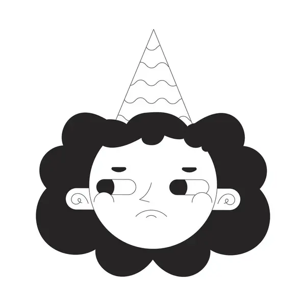 Sad Girl Birthday Hat Black White Vector Avatar Illustration Wavy Vector Graphics