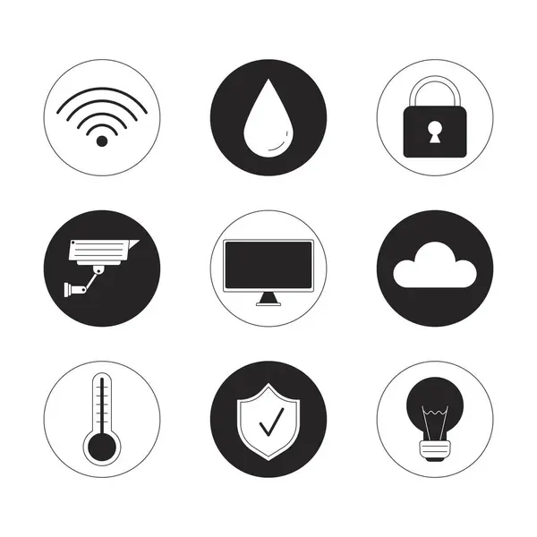 Smart Devices Home Black White Line Cartoon Icons Set Wireless Stock Illustration