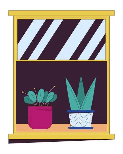 Pencere Kenarındaki Çizgisel Nesnelere Saksı Bitkileri Pencere Kenarında Egzotik Bitkiler Telifsiz Stok Vektörler