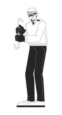 Levye ile siyah-beyaz iki boyutlu çizgi film karakteri olan beyaz bir suçlu. Maskeli bir soyguncu. Avrupalı erkek hırsız vektör hatlarını izole etti. Yasadışı eylem monokromatik düz nokta çizimi