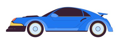 Hızlı yarış arabası 2D çizgisel nesne. Aşırı sürüş eğlencesi. Güçlü spor araç modeli izole edilmiş çizgi vektör elemanı beyaz arka plan. Ulaşım yarış rengi düz nokta resimlemesi