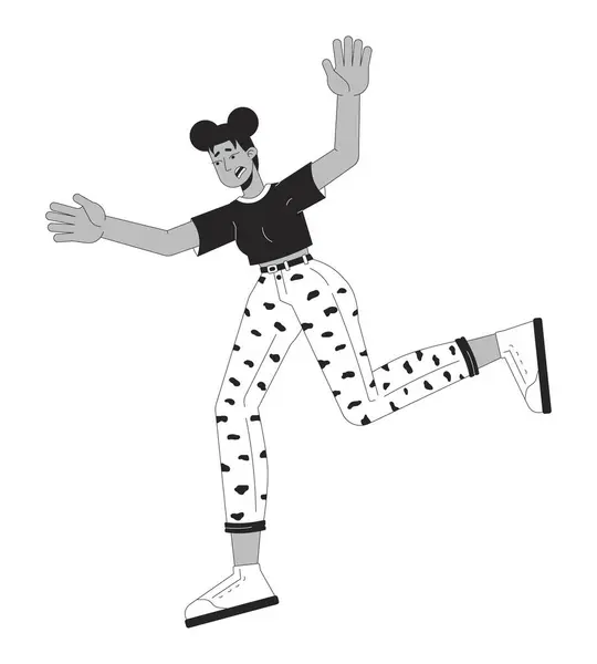 Emotional African American Woman Falling Black White Line Cartoon Character - Stok Vektor