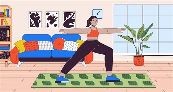 Wanita Melengkung Timur Tengah Mengerjakan Ilustrasi Datar Kartun Yoga Perempuan - Stok Vektor
