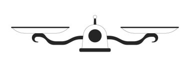 Denge, siyah-beyaz 2B çizgi nesnesini dengeler. Eşitlik dengesi ekipmanı terazi yalıtılmış vektör ana hatları öğesi. Adaleti yargıla. Tek renkli düz nokta illüstrasyonunu ölç