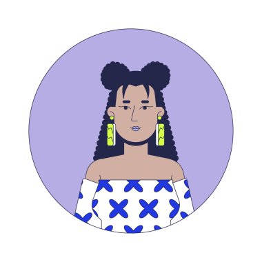 Çıplak omuzlu güzel Latin kadın 2D silindir vektör avatar çizimi. İspanyol genç kadın çizgi film karakteri portresi. Şirket çalışanı günlük düz renk kullanıcı profili resmi izole edildi