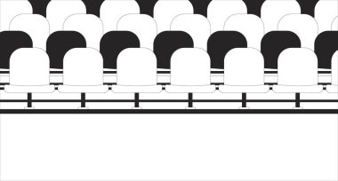 Stadyum tribünleri boş siyah-beyaz çizgiler çiziyor. Futbol tribünleri 2B iç tek renkli arka plan. Arena Tribünü. Futbol sahası koltukları. Beyzbol stadyumu koltukları ana hat vektörü