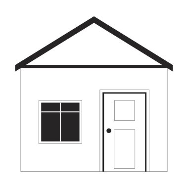 Yazlık evin dış görünüşü siyah-beyaz çizgi çizgi film nesnesi. Kırsal mimari. Küçük apartman binası izole vektör ana hatları. Kır evi cephesi tek renkli düz nokta resimlemesi