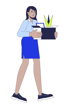 Mutsuz Hintli kadın 2D çizgi film karakterini kovuyor. Hintli kadın işini kaybediyor izole edilmiş hat vektörü beyaz arka plan. İşsizlik büyümesi düz nokta çizimi