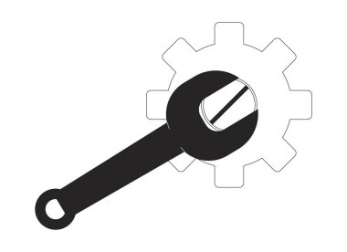 İngiliz anahtarı vidaları söker siyah ve beyaz 2B çizgi nesnesinde. Anahtarın dişlisi dönüyor. Atölye bakımı. Çark izole edilmiş klipsli sanat vektör özet ögesi ile çalışma aracı. Monokromatik nokta çizimi