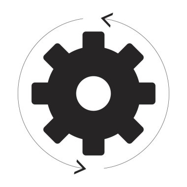 İşlem süreci siyah-beyaz 2B çizgi nesnesi. Tekerlek dişlileri dönüyor. İş akışı otomasyonu. Motor mekanizması çark izole edilmiş klipsli sanat vektörü ana hatları ögesi. Monokromatik nokta çizimi