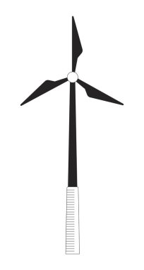 Sürdürülebilir rüzgar türbini siyah-beyaz 2B hat nesnesi. Yel değirmeni rüzgar enerjisi. Çevre dostu elektrik yeşil enerji teknolojisi sanat vektörü özetini izole etti. Monokromatik nokta çizimi