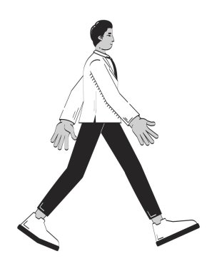 Kendine güvenen Hintli bir adam iş kıyafetleri içinde çizgisel bir karakter çiziyor. Kararlı işadamı 2D vektör ana hatlı kişi izole edildi. El çizimi illüstrasyon monokrom