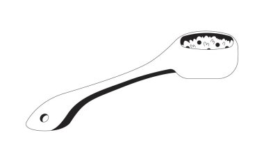 Kaşık dolusu pilav ve bezelye sıralı nesne. Yemek porsiyonlu seramik kepçe. Yemek aleti. Mutfak kepçesi. Yemek kaşığı izole edilmiş Clipart vektör mürekkep ana hatları ögesi. Tek renkli nokta illüstrasyonu