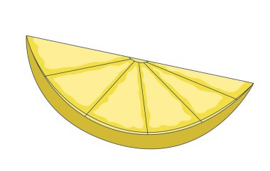 Sarı limon dilimi 2D çizgi film nesnesi. Meyve dilimi. Ekşi tat. Keskin bir tat. Sağlıklı yiyecekler. Dilimlenmiş garnitür. Limonata içeriği izole edilmiş element düz vektör klipsi sanatı beyaz üzerine. Benek illüstrasyonu