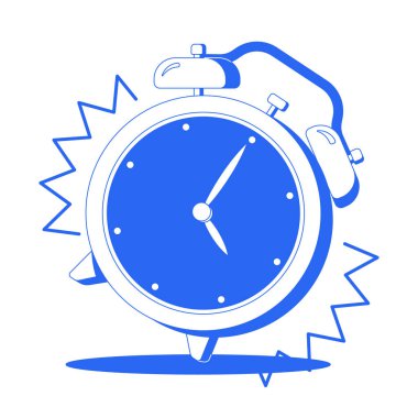 Ui illüstrasyonunda çalar saat hattı çalıyor. Zaman yönetimi. Acil durum, hatırlatma, programlama. Çabuk çalar saat. Uyanın mavi 2D kavramı izole edildi. Tek renkli metafor vektör sanatı