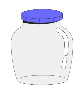 Mor kapaklı boş kavanoz 2D karikatür nesnesi. Kiler, tasarruflar, gıda korunumu. Korunmuş mallar. Mühürlü cam kap, beyaz üzerine izole edilmiş düz vektör klipsli sanat. Benek illüstrasyonu