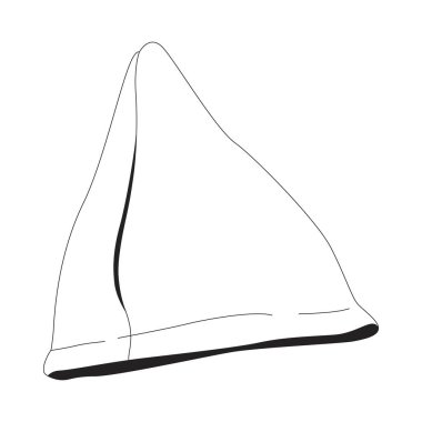Üçgen kızartılmış samosa 2D hat nesnesi. Hint etnik atıştırması. Tuzlu hamur işi. Sokak yemeği. Geleneksel aperatif izole edilmiş Clipart vektör mürekkep ana hatları ögesi. Tek renkli nokta illüstrasyonu