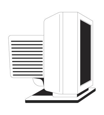 Retro CRT monitör ekran 2D çizgi nesnesinin yan görünümü. Y2k 90 'ların bilgisayar donanımı. Teknoloji nostaljisi. Eski teknoloji Clipart vektör mürekkep ana hatlarını izole etti. Tek renkli nokta illüstrasyonu