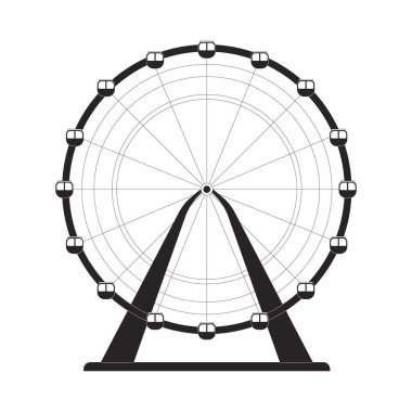 Dönme dolap eğlence parkı 2D hat nesnesi. Gözlem tekeri çekimi. Karnaval gezisi. Festival dairesel döner yapısı izole edilmiş Clipart vektör mürekkep ana hatları ögesi. Tek renkli nokta illüstrasyonu