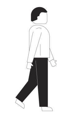 Yüzü olmayan adam, yan görünüşü 2D çizgi karakteri. Günlük giysiler içinde beyaz bir erkek figürü. Modern Asyalı adam vektör mürekkebini izole etti. Monokromatik nokta çizimi