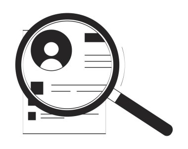 Büyüteç, doküman karalama doğrusal nesnesine odaklandı. Loupe CV müfredatına yakınlaştırdı vitae 2D vektör özet çizimi beyaz üzerine izole edilmiş. El çizimi çizimi çizimi